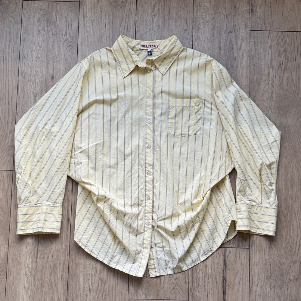 Free People Yellow Striped Button Down Shirt